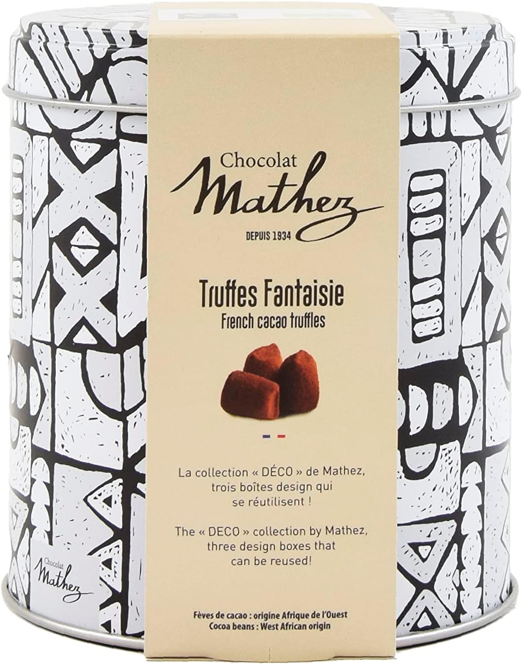 Chocolat Mathez - Truffes bio chocolat fabriquées en France - 74% chocolat noir - Boîte déco à réutiliser - Idée cadeau Boîte Blanche