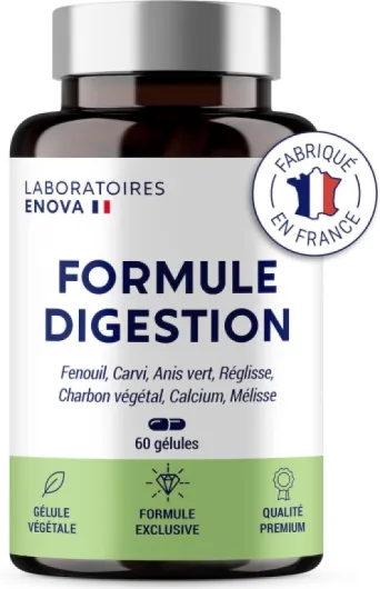 FORMULE DIGESTION - Digestion, Transit, Constipation, Detox Colon - Fenouil, Carvi, Anis vert, Réglisse, Charbon, Mélisse - 60 Gélules - Complement Alimentaire - Fabriqué en France