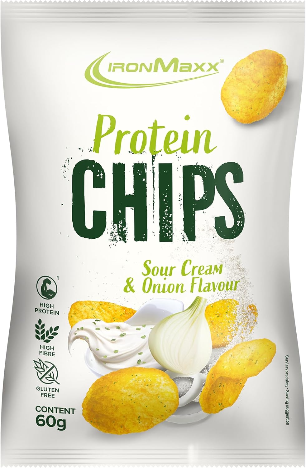 Protein Chips – Sour Cream & Onion 60g Sachet - Snack croustillant riche en protéines à base de soja - Riche en fibres & sans gluten - Idéal à emporter & après l'entraînement Sour Cream & Onion 60 g (Lot de 1)