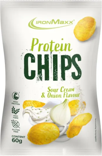 Protein Chips – Sour Cream & Onion 60g Sachet - Snack croustillant riche en protéines à base de soja - Riche en fibres & sans gluten - Idéal à emporter & après l'entraînement Sour Cream & Onion 60 g (Lot de 1)