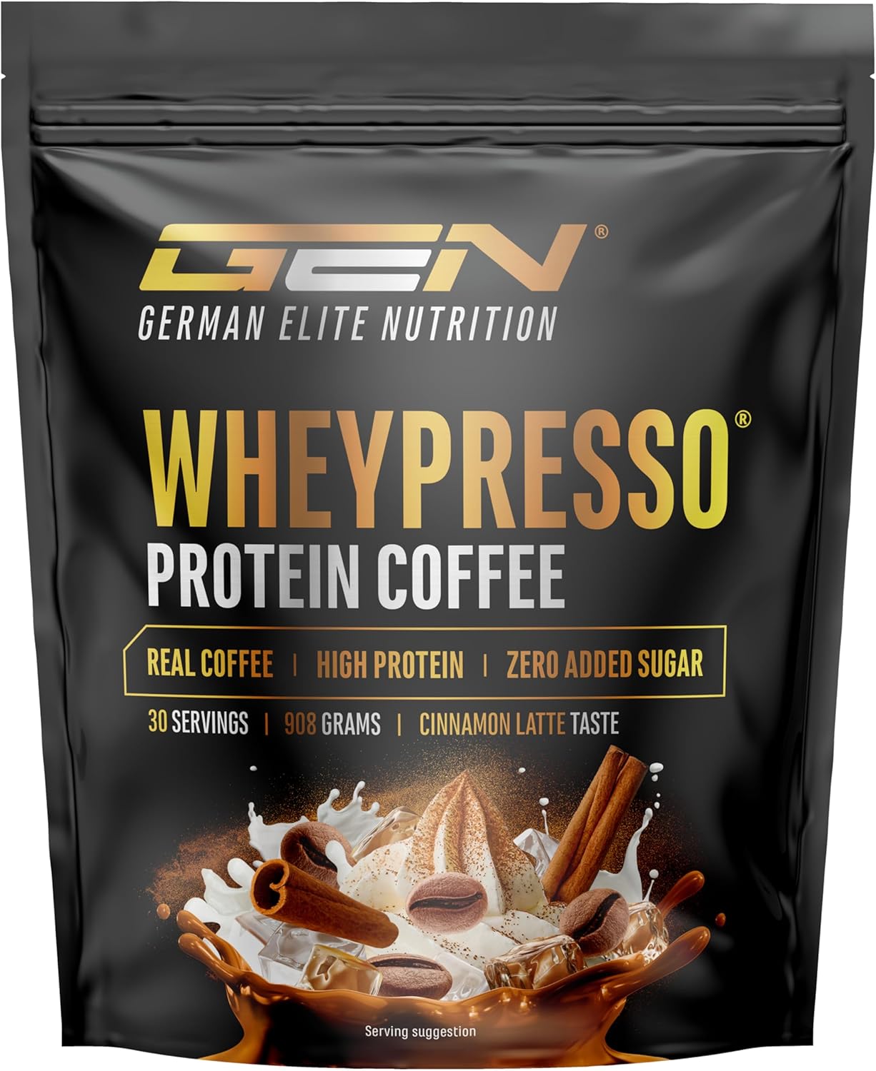 Wheypresso Protein Coffee - Poudre de protéine avec concentré de whey & isolat - Avec du vrai café & de la caféine - Boisson crémeuse à haute protéine - (908 g, Café Latte à la Cannelle)