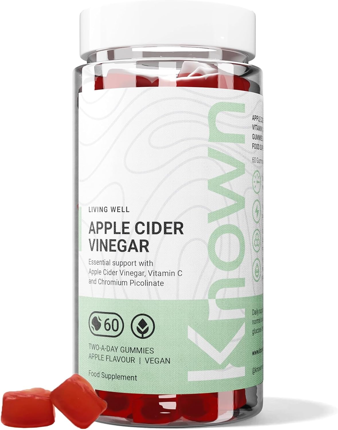 Gummies Délicieux au Vinaigre de Cidre Known – 1000mg Vinaigre, Vitamine C, Chrome pour le Métabolisme – Saveur Pomme – 60 Gummies Vegan, 1 Mois