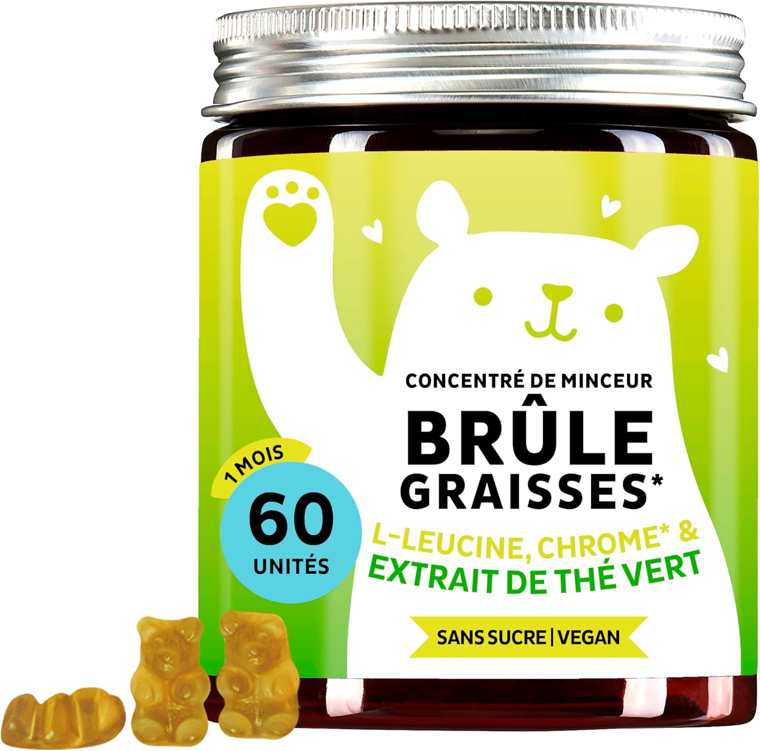 Gummies Complexe de Nutriments – Concentré De Minceur Gummies Avec Chrome, Biotine, Zinc, L-Leucine & Extrait De Thé Vert – 60 unités (1 mois), Vegan, Sans Sucre, Bears With Benefits