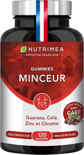 GUMMIES PERTE DE POIDS – Chrome, Cola, Guarana & Zinc – Alternative Minceur au Morosil – Contrôle de la Glycémie – Goût Café, Noisette & Vanille – 120 Gummies Vegan – Nutrimea – Fabriqué en France