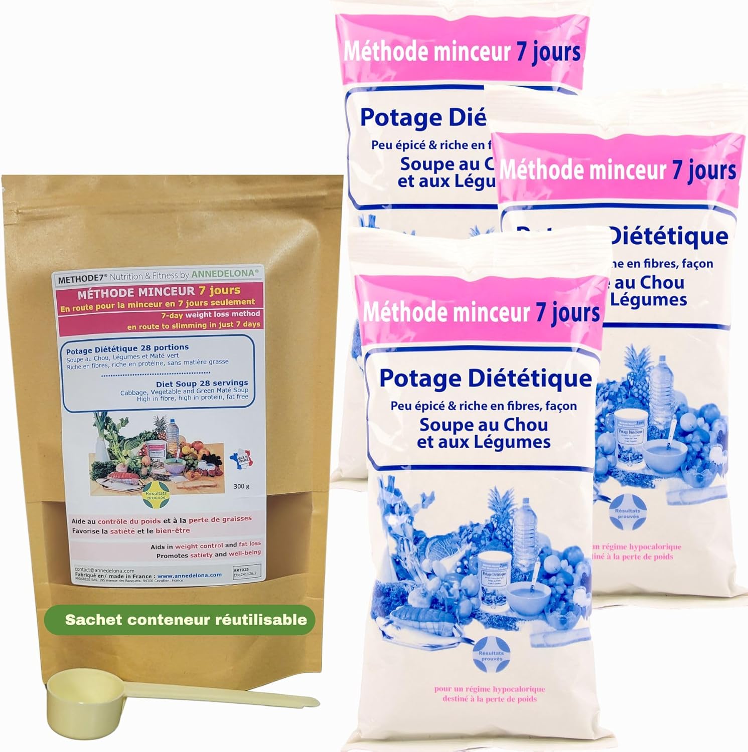 Annedelona CURE METHODE MINCEUR 21 JOURS NATURELLE ET EFFICACE - Potage Diététique Soupe au Chou et Légumes Riche en Fibre et Vitamines (84 Portions) - Fabriqué en France - 300 g (Lot de 3)