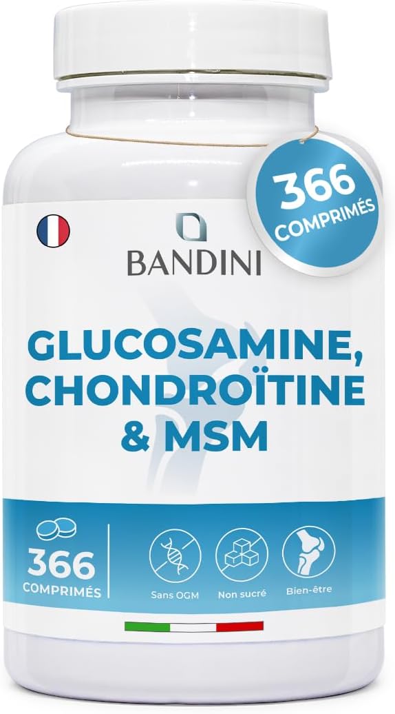 ® Glucosamine Chondroïtine MSM + Vitamine C - 366 comprimés - 6 mois - Réduit inflammations des articulations, renforce le cartilage - 600mg de glucosamine, 100mg de chondroitine & MSM par dose