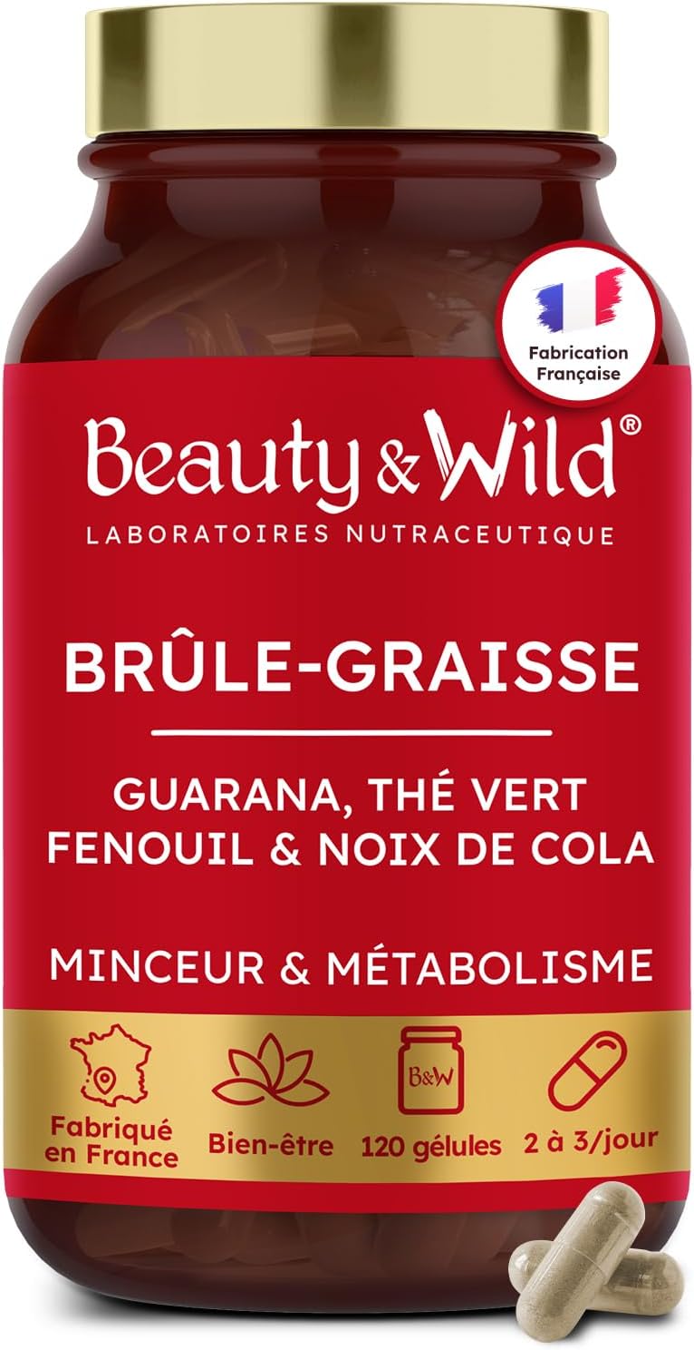 Brûleur de Graisse Naturel Puissant – Guarana, Thé Vert, Noix de Cola, Fibres d’Acacia & Fenouil – 120 Gélules – Complément Minceur Détox & Drainage – Fabriqué en France