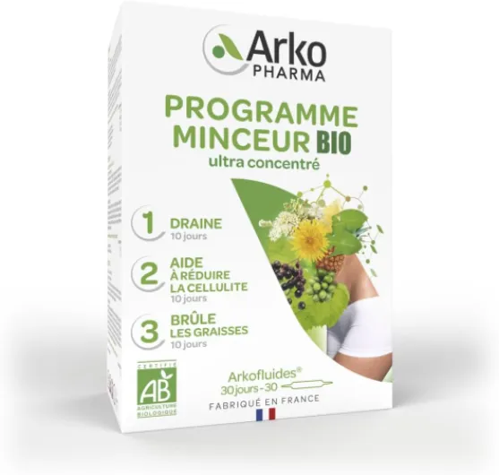 Arkofluides® Programme Minceur Coffret Bio - Draineur, anti-cellulite et brûleur de graisse - 30 ampoules