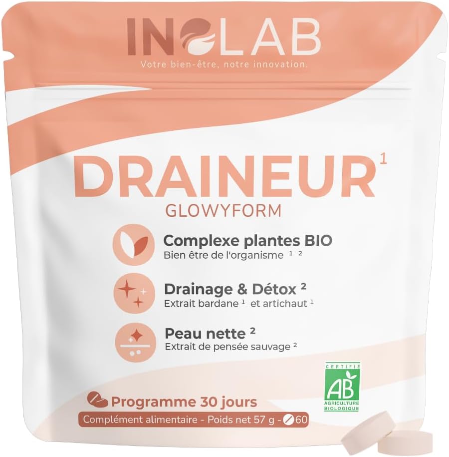 INOLAB I Draineur Bio Puissant I Triple Detox = Foie + Reins + Peau I Perte de Poids -Peau nette - Boost le Métabolisme I Fabriqué en France