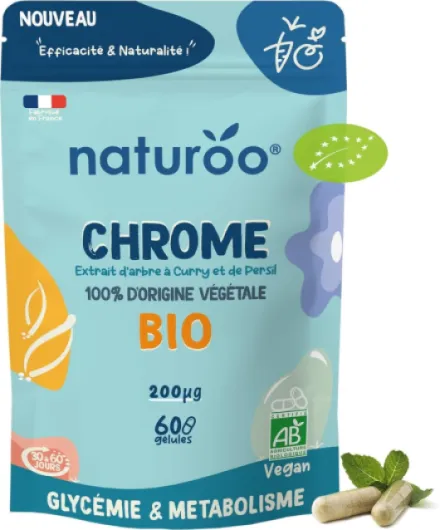 Chrome Végétal & Bio - 60 Gélules Vegan (1 à 2 mois) - GLYCEMlE Normale, Métabolisme & Coupe-Faim Naturel - Fabriqué en France