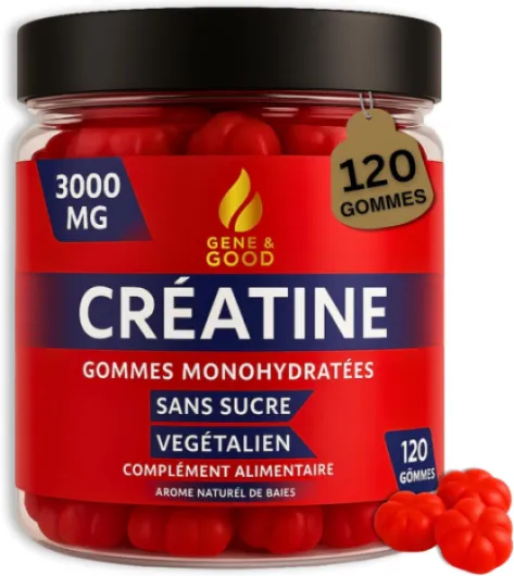 Gene & Good® Créatine Monohydrate 3000mg-120 Végétalien Creatine Gummies, Halal - Arôme Naturel De Baies, Prise Masse Musculaire & Force - Complément Idéal à Whey Protein, Sans Sucre Rouge
