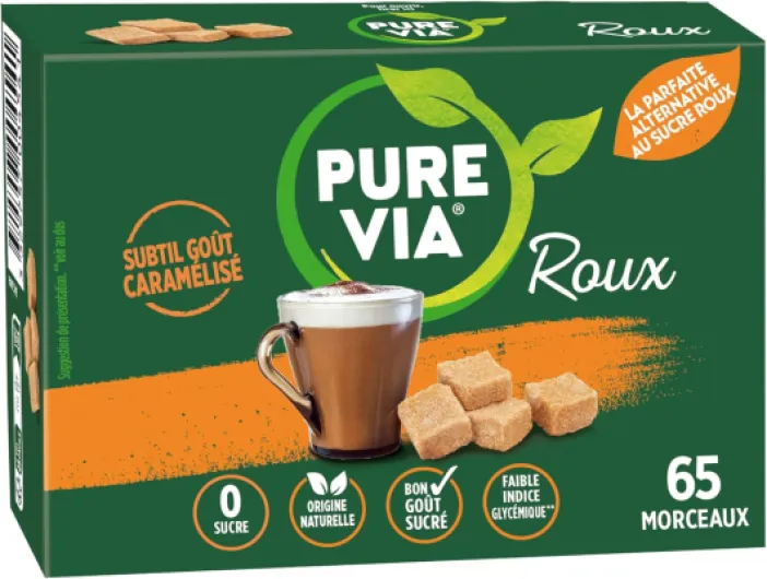 Roux - Boîte de 65 Morceaux - Faible teneur en calorie, Zéro Sucre - Alternative d'Origine Naturelle au Sucre Roux - 130g 130 g (Lot de 1)