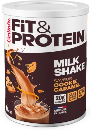 Fit&Protein - Milk-shake Protéiné Saveur Cookie Caramel - Protéines Après le Sport - Whey Musculation Femme - Sans Sucres Ajoutés - 116 Kcal / portion - 340 g (10 boissons)