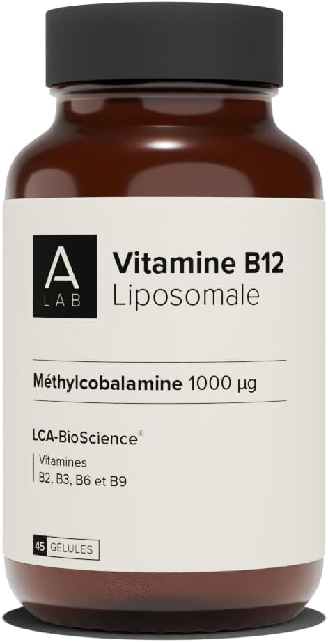 A-LAB Vitamine B12 liposomale 1000µg - Assimilation renforcée - Complément Alimentaire Santé Cardiovasculaire, Système Nerveux, Energie - Vitamines B2, B3, B6, B9, B12-45 jours - Fabriqué en France