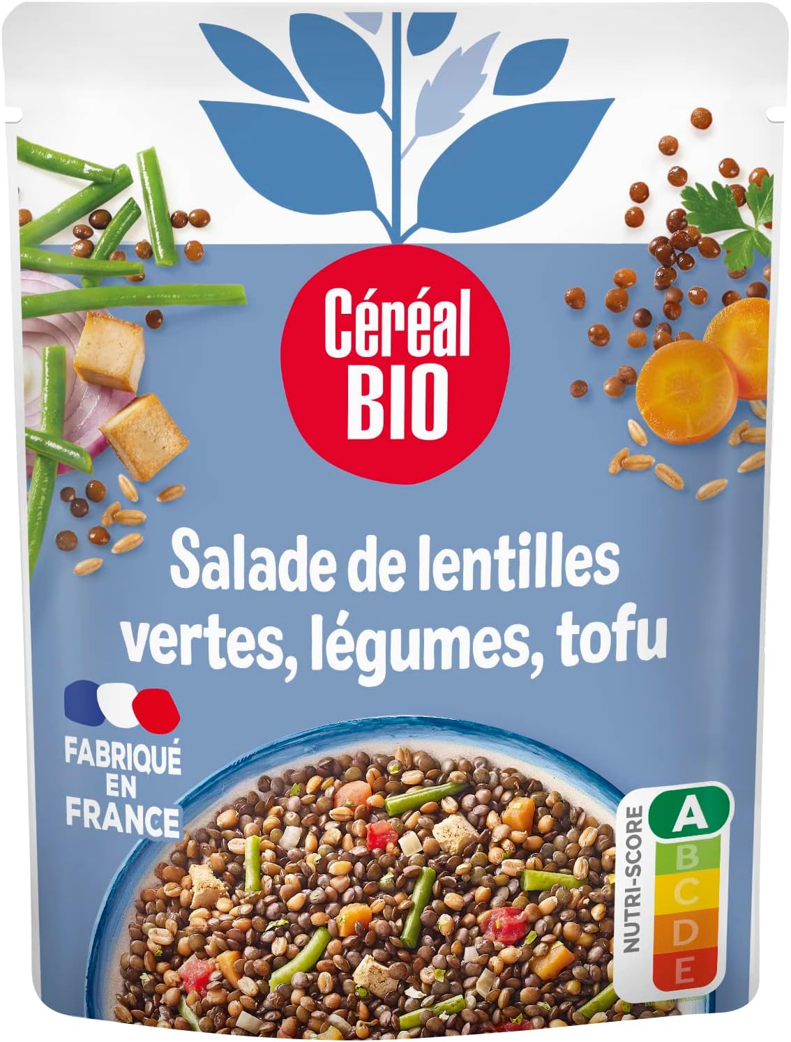 Salade Végétarienne – Lentilles, Épeautre, Tomates, Tofu – Plat Bio Prêt à Consommer, Saveurs Méditerranéennes, Format Nomade, À Déguster Froid – 220g