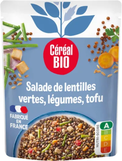 Salade Végétarienne – Lentilles, Épeautre, Tomates, Tofu – Plat Bio Prêt à Consommer, Saveurs Méditerranéennes, Format Nomade, À Déguster Froid – 220g