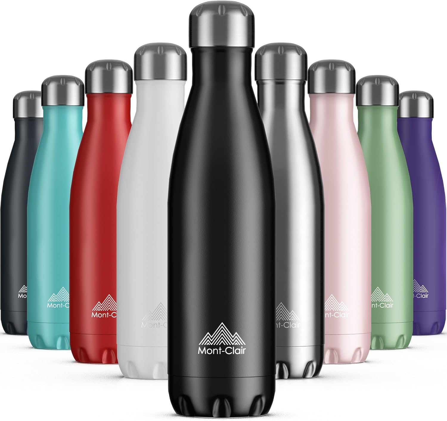 Mont-Clair Gourde isotherme - Bouteille isotherme sans BPA - Gourde inox 500ML, 24h froid & 12h chaud - Bouteille d'eau en acier - 500ml, Noir 500 ml Noir