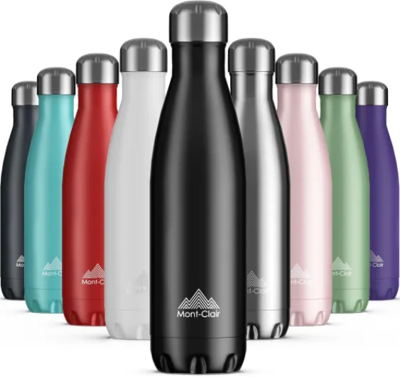 Mont-Clair Gourde isotherme - Bouteille isotherme sans BPA - Gourde inox 500ML, 24h froid & 12h chaud - Bouteille d'eau en acier - 500ml, Noir 500 ml Noir