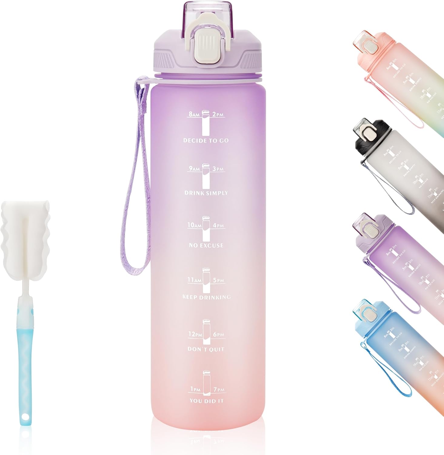 Gourde Sport 1L -Bouteille d'eau, étanche et sans BPA Bouteille d'eau de sport pour le fitness, la gym et les sports de plein air Gradient Rose