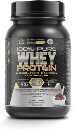 , 100% Whey Protein - Protéine Pure avec Collagène & Magnésium - Tonifie, Augmente la Masse Musculaire & Aide à la Récupération - Saveur Chocolat - 1000g