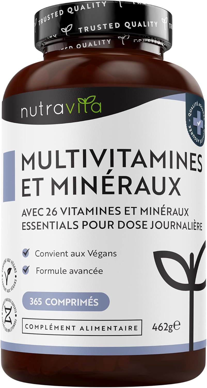 Multivitamines et Minéraux - 365 Comprimés (12 Mois) 26 Nutriments dont Zinc Fer Selenium Vitamine C A B D3 E K - Vitamines, Minéraux et Compléments Vegan Haute Absorption 365 unité (Lot de 1)