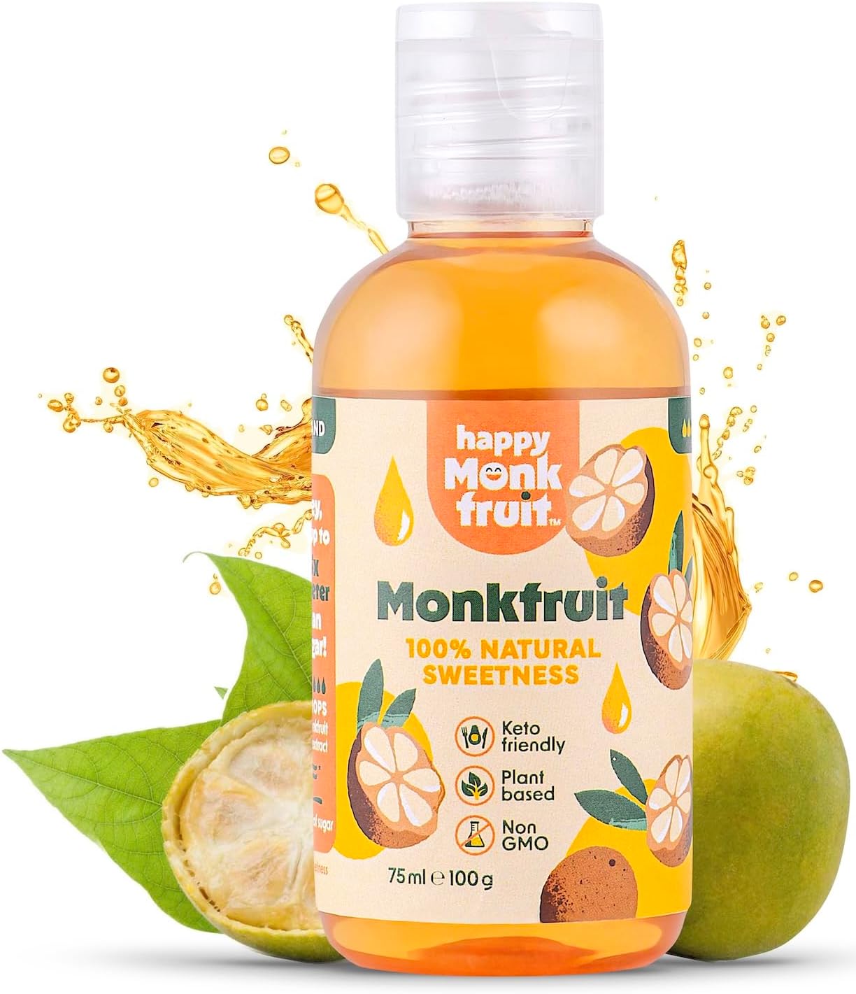 Édulcorant au fruit du moine (monk fruit) 75ml - 100% naturel - Convient au céto & diabète - Sans amertume, sans érythritol - Parfait pour la pâtisserie et les boissons