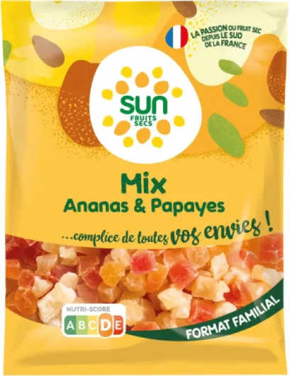 SUN - Mix Ananas Papaye 250 g - Mélange Cubes Ananas & Papaye - Mix Apéro Exotique - Idéal Pour Snacking, Apéritif - Fruits Déshydratés 1