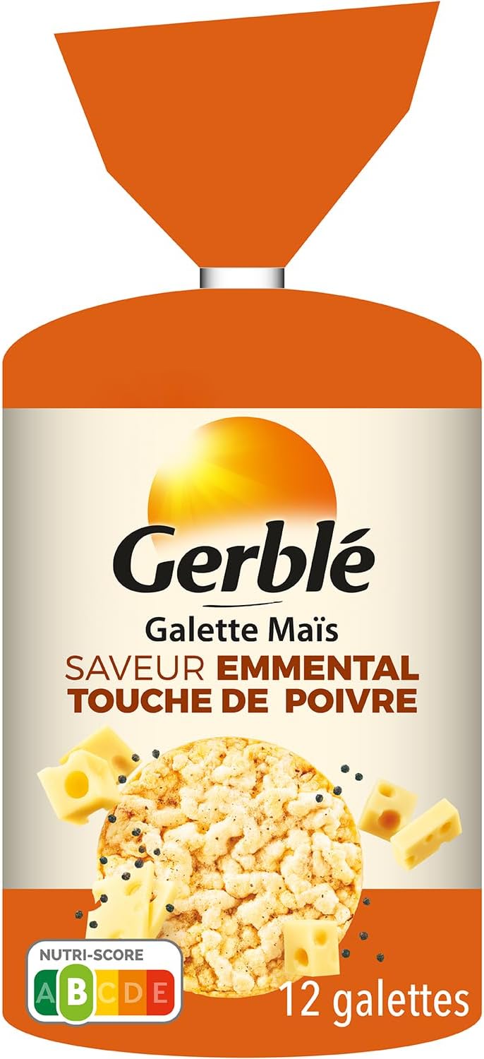 Galette De Maïs Saveur Emmental Touche De Poivre, Idéal Pour L'Apéritif, 12 Galettes, 123,5 G, 210589 Emmental 123.5 g (Lot de 1)