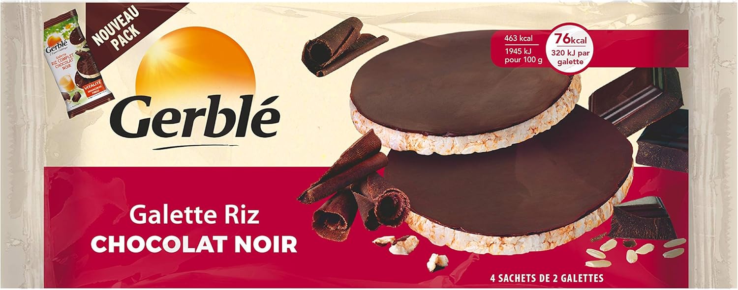 Galettes de riz au chocolat noir, 4x2 Galettes (Emballages individuels), 130g, 208678 Chocolat Noir 130.4 g (Lot de 1)