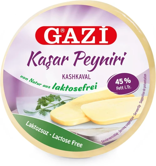 Gazi Kashkaval sans lactose – 1 x 400 g – Fromage semi-ferme de Gazi, pâtes filata, fromage à base de lait de vache sans lactose, 45 % de matières grasses - Pour gratiner des casseroles
