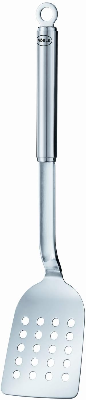 Pelle à crêpes perforée, à lame arrondie et manche rond, spatule pour retourner les crêpes, acier inoxydable 18/10, passe au lave-vaisselle, Tons Argentés