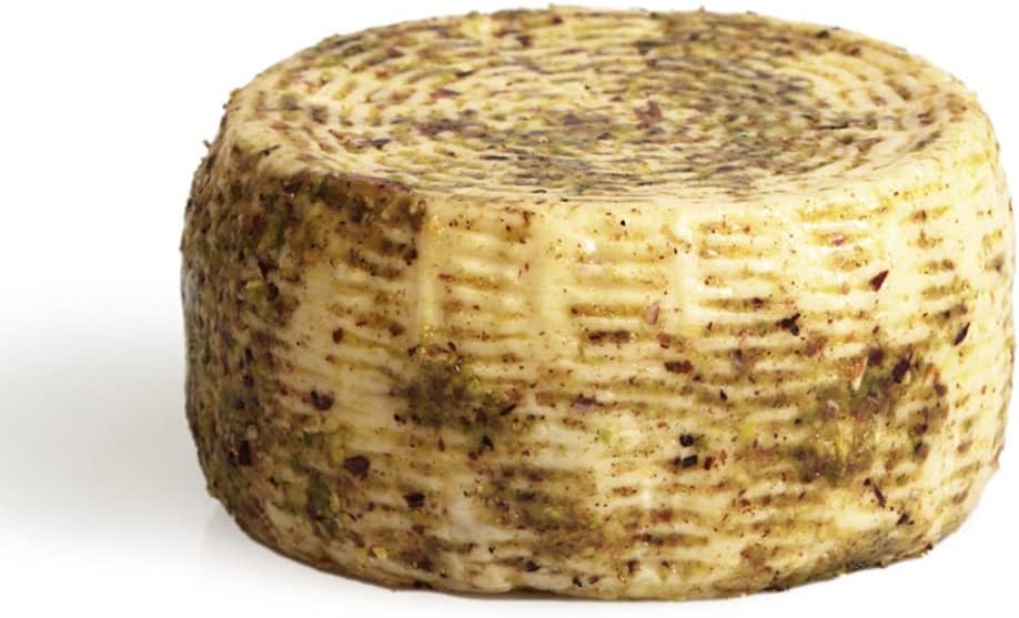 Fromage avec Pistache - Fromage au lait de chèvre et de brebis - Sicilienne typique - 450g - Affiné en croûte avec de l'huile d'olive et de la pistache