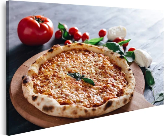 Islandburner Image sur toile Italienne Margherita Pizza sur planche de bois - pour salon chambre cuisine maison bureau murale GCEB-1Kx