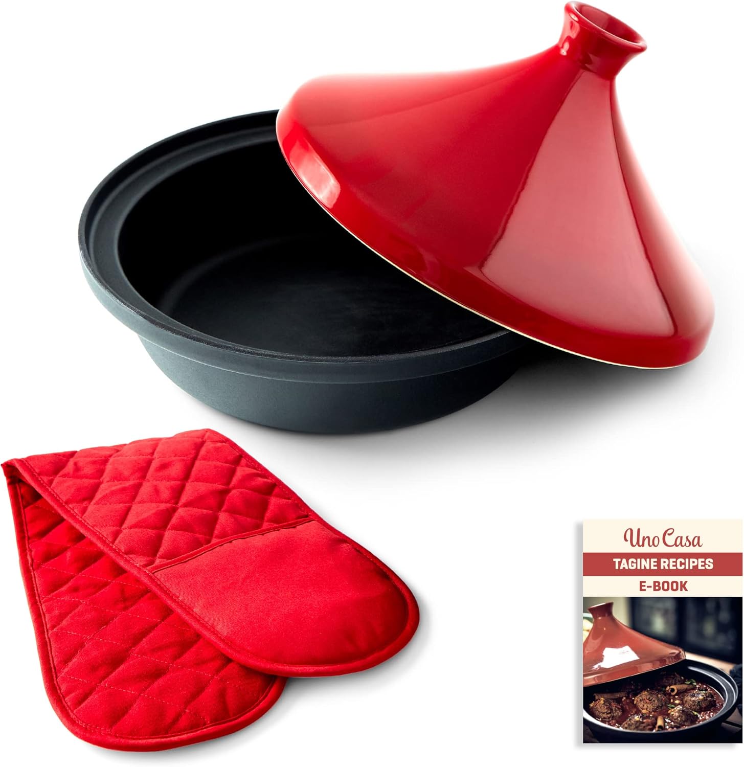 Plat à Tajine Marocain - Tajine Induction - Casserole en Fonte de 3,5 l avec une Base en Fonte Émaillée et un Couvercle en Forme de Cône