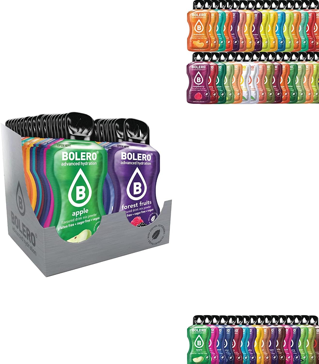 Bolero boissons MIX STICKS 74x3g I rafraîchissante en poudre sans sucre édulcorée à la stévia - pour diabétiques et sportifs - hypocalorique à la vitamine C