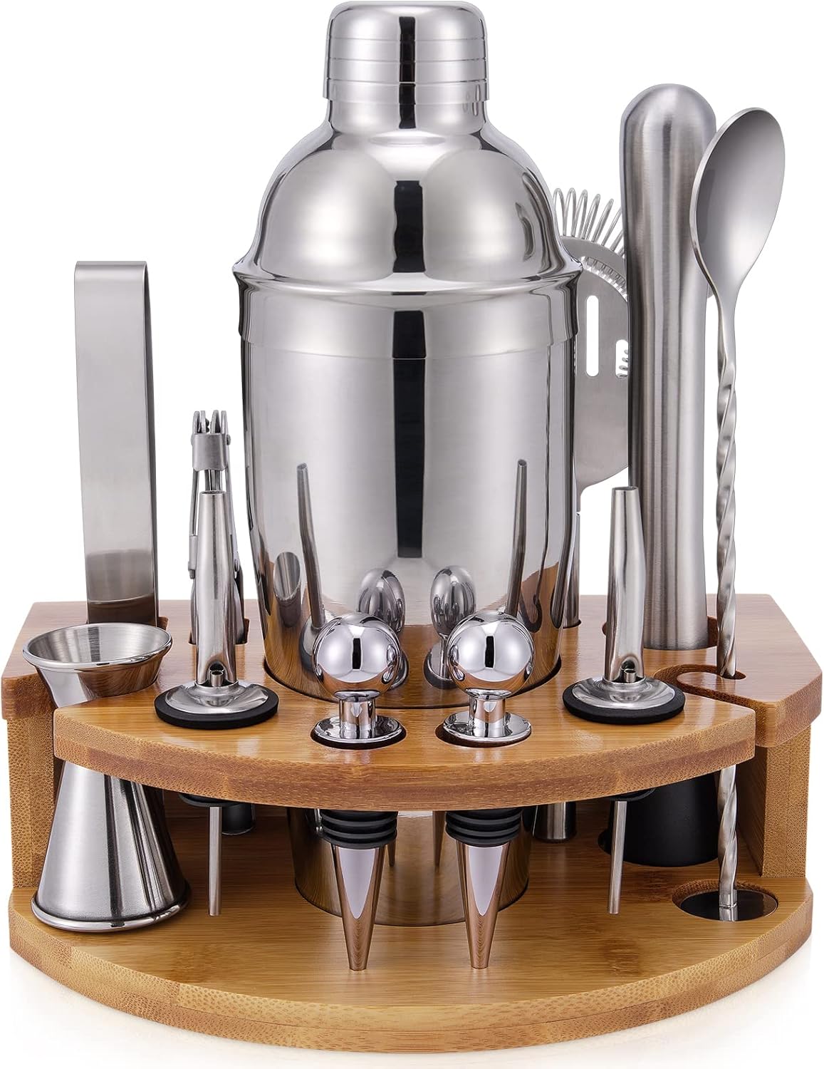 Shaker à cocktail avec support, 750ML 12 pièces cocktail professionnel pour mélanger des boissons, cadeaux pour hommes, femmes, amateurs de cocktails, kit de barman pour bar à la maison Acier Inoxydable