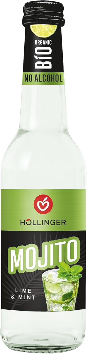 Höllinger Bio Mojito Sans Alcool, Lime et Menthe, Pack de 12 Bouteilles en Verre, 330ml, Boisson Végétalienne Organique