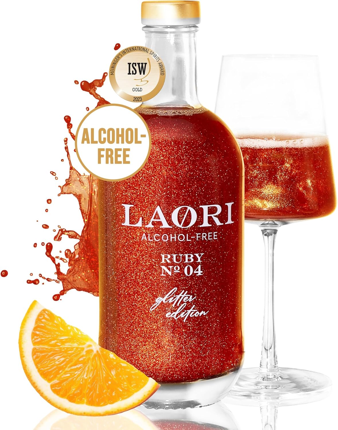 Laori Spritz pailleté sans alcool - Apéritif sans alcool à paillettes sans arômes artificiels - Colorants végétaux - Parfait pour Spritz - Goût d'orange+pamplemousse - Seulement 65 kcal 500 ml