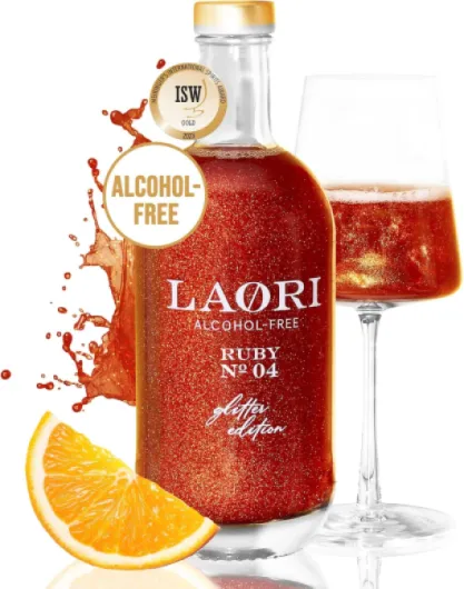 Laori Spritz pailleté sans alcool - Apéritif sans alcool à paillettes sans arômes artificiels - Colorants végétaux - Parfait pour Spritz - Goût d'orange+pamplemousse - Seulement 65 kcal 500 ml