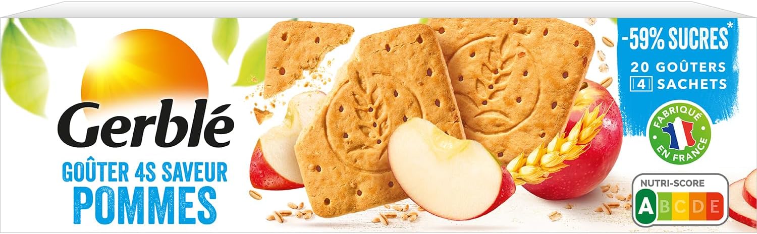 Teneur réduite, Goûter 4S aux Pommes, Biscuits allégés en sucres et en sel, 20 biscuits, 360 g, 208295 4S Pommes Lot de 1