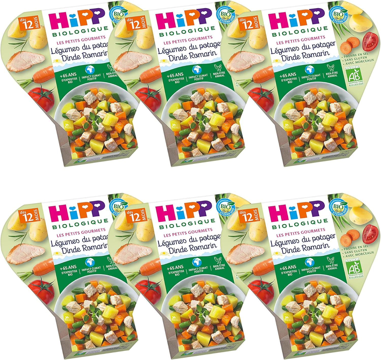 Biologique Les Petits Gourmets Légumes du Potager Dinde Romarin dès 12 mois - 6 assiettes de 230 g Légumes Dinde Romarin