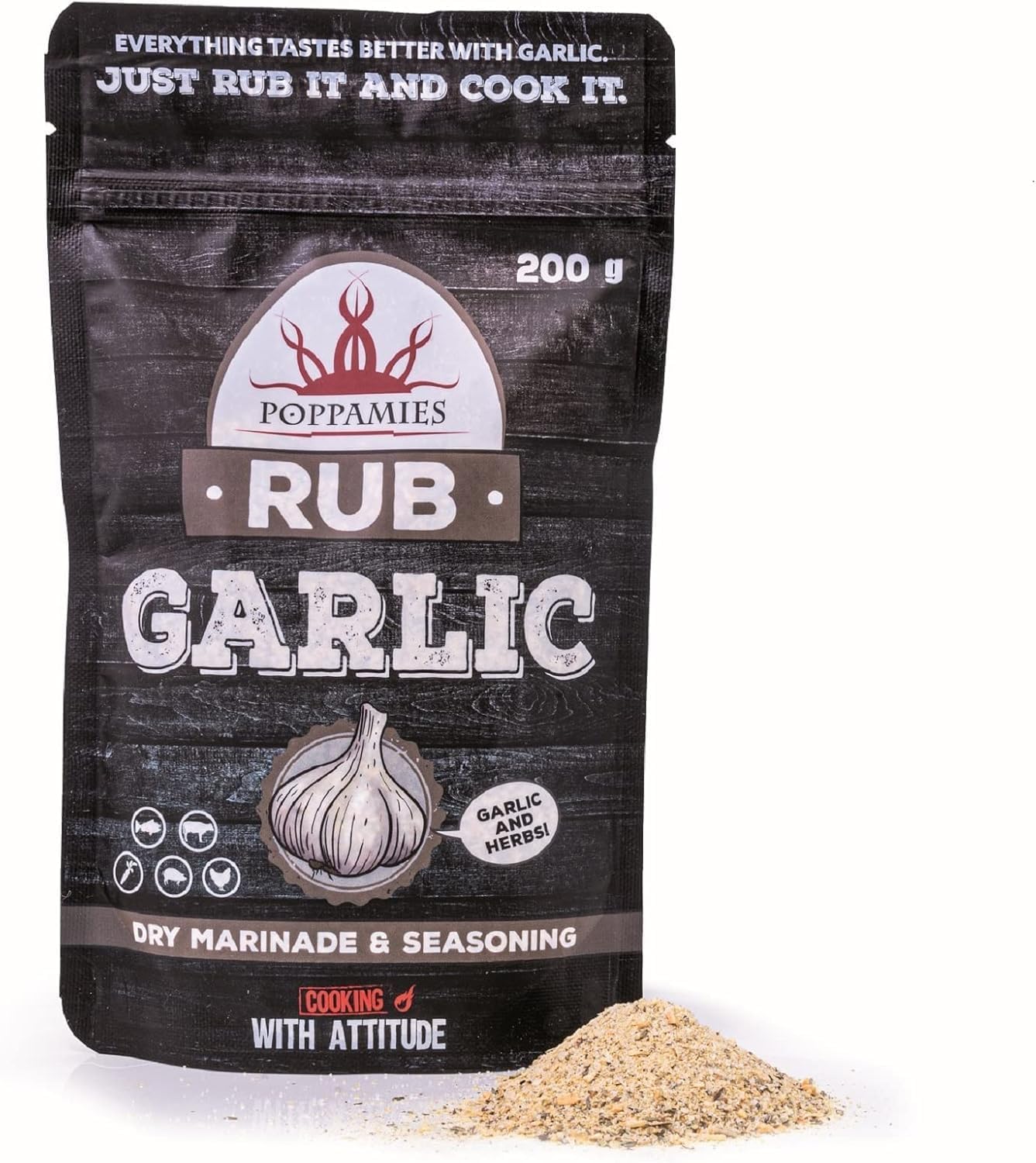 Ail BBQ Rub - Assaisonnement BBQ 100% Naturel - Marinade Sèche & Assaisonnement Parfait pour Poulet, Poisson, Bœuf, Porc, Légumes - Idéal au Grill - Grand Format (200g) Garic Rub