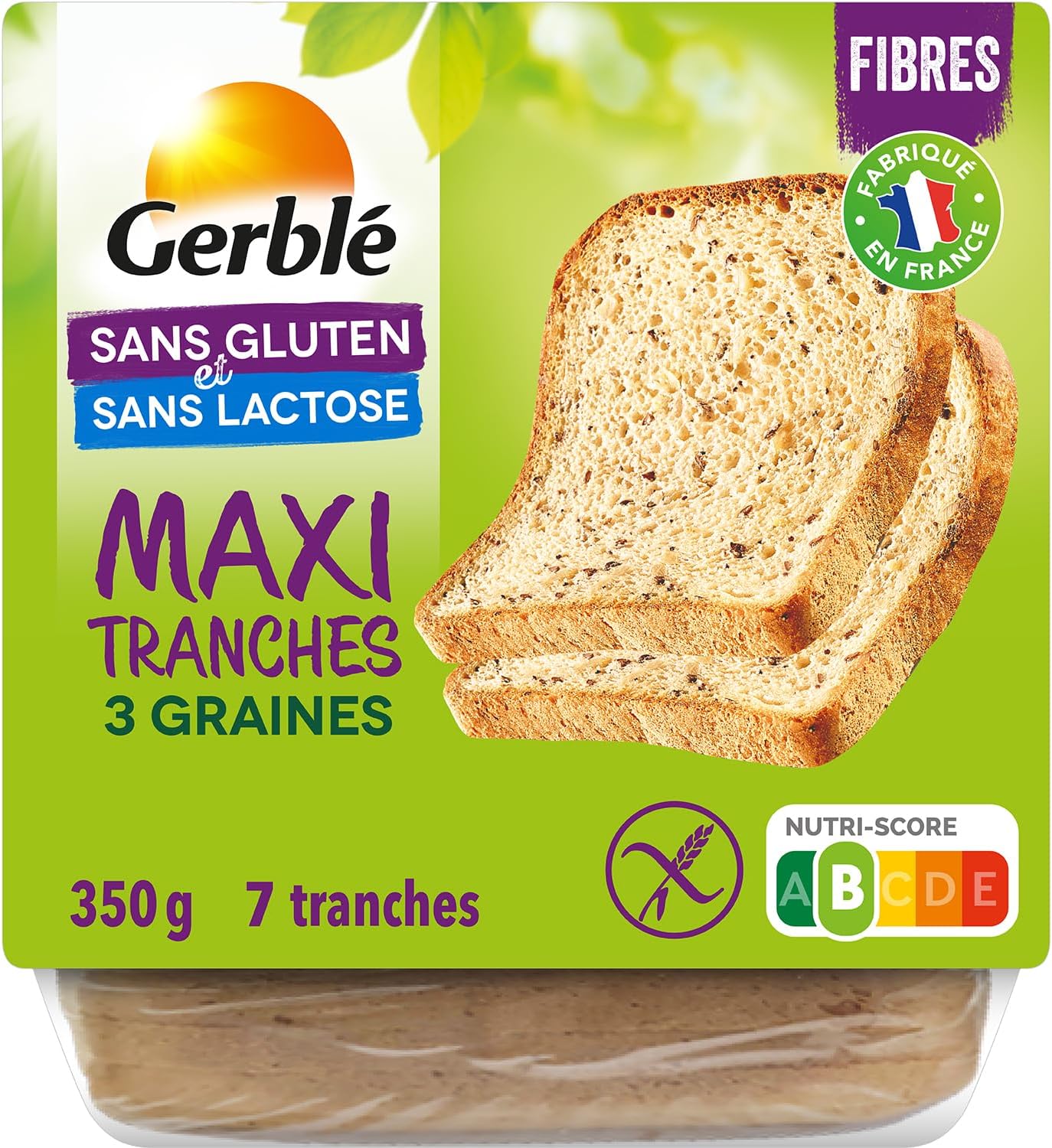Maxi Moelleux 3 graines Sans Gluten & Sans lactose, Lot de 6 Pains, Riche en fibres, Moelleux, 7 Tranches/Pain, 210218