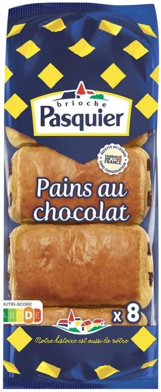 BRIOCHE PASQUIER - Pains au Chocolat Individuels - Boîte de 8 - 360g - Petit Déjeuner Gourmand - Viennoiseries Fraîches et Croustillantes - Lot De 4 - Vendu Par Lot