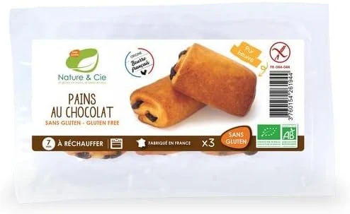 Nature & Cie - 3 Pains au chocolat Bio sans gluten 180g - unité
