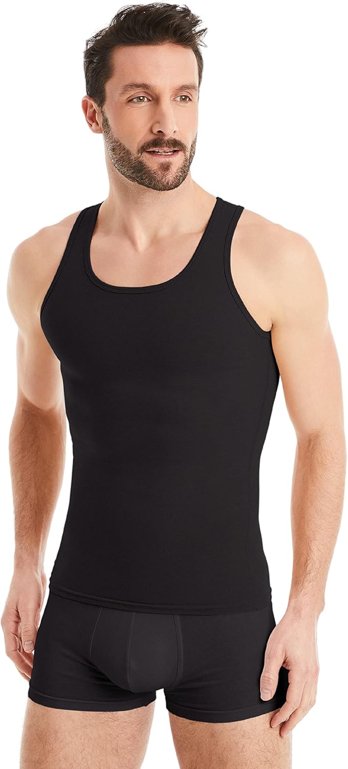 Débardeur modelant pour Hommes - Maillot de Corps Shapewear sans Manches en Coton - sous-Maillot de Compression Body Shaper pour Un Ventre Plus Plat S Noir