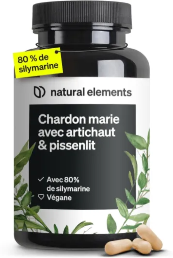 Complexe chardon Marie, pissenlit et artichaut – 120 gélules (4 mois) – fortement dosé avec 80% de silymarine – sans stéarate de magnésium, vegan