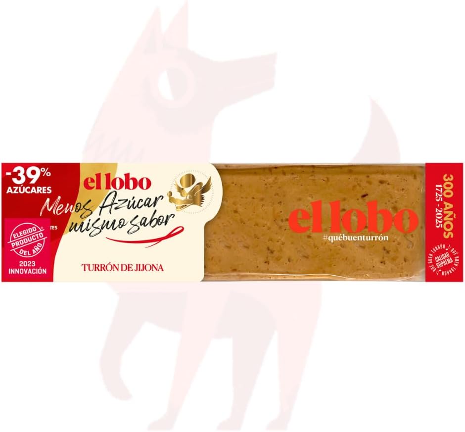EL LOBO - Touron de Jijona Moins de sucre, même saveur, qualité suprême, gourmandise typique de Noël, sans édulcorants ajoutés, recette artisanale, 200g.