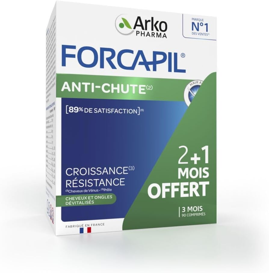 Forcapil Anti-chute - Complément Alimentaire Cheveux et Ongles - Prévient la Chute de Cheveux - Résistance - Croissance - 3 mois - 90 comprimés