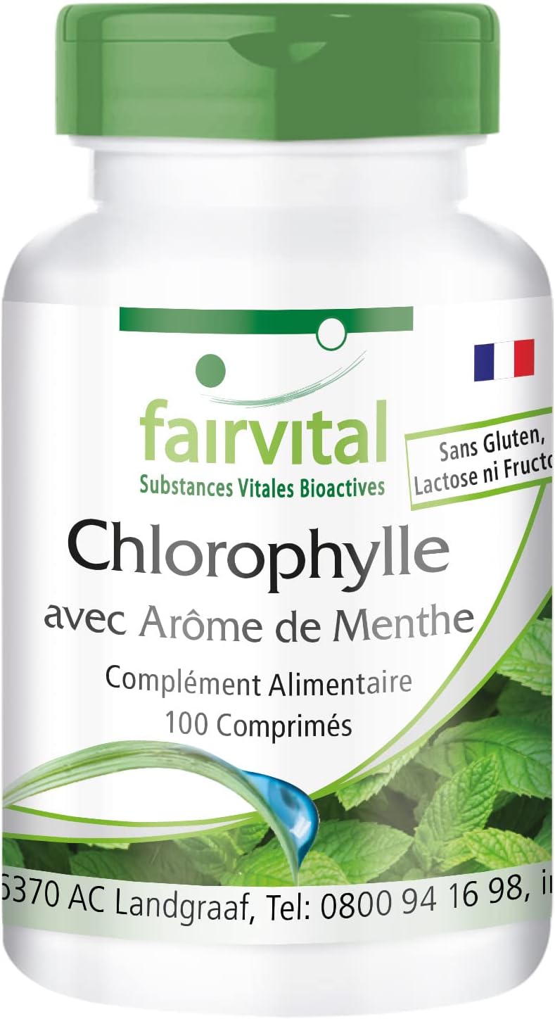 Chlorophylle avec saveur de menthe - gros paquet pour 100 jours - VEGAN - 100 comprimés à croquer